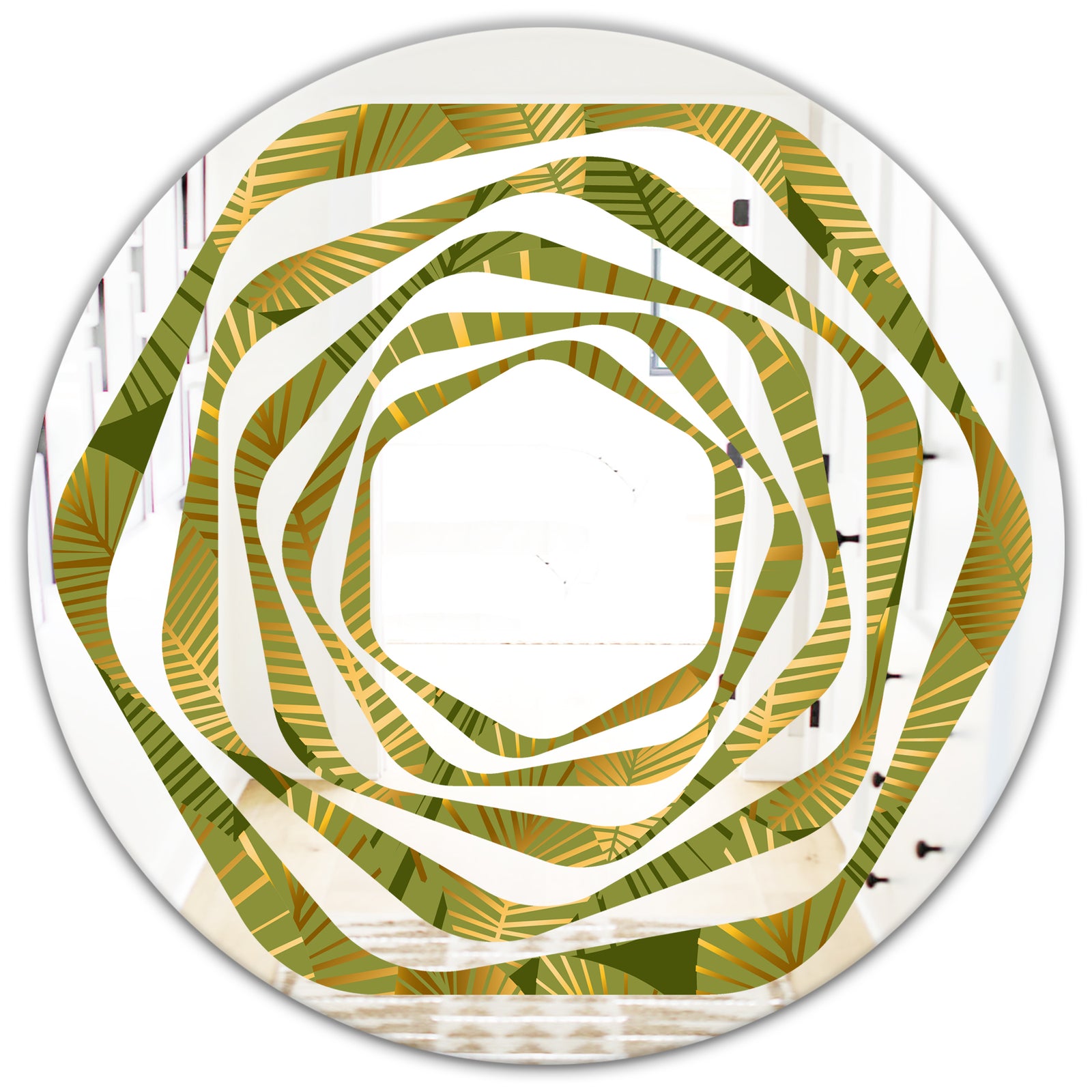 Golden Leaves I - Modern Round or Oval Wall Mirror - Whirl