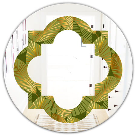 Golden Leaves I - Modern Round or Oval Wall Mirror - Quatrefoil
