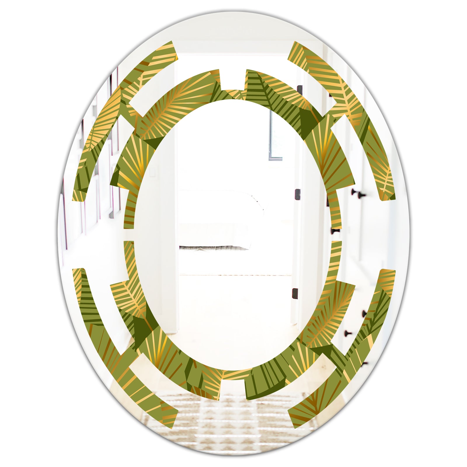 Golden Leaves I - Modern Round or Oval Wall Mirror - Space