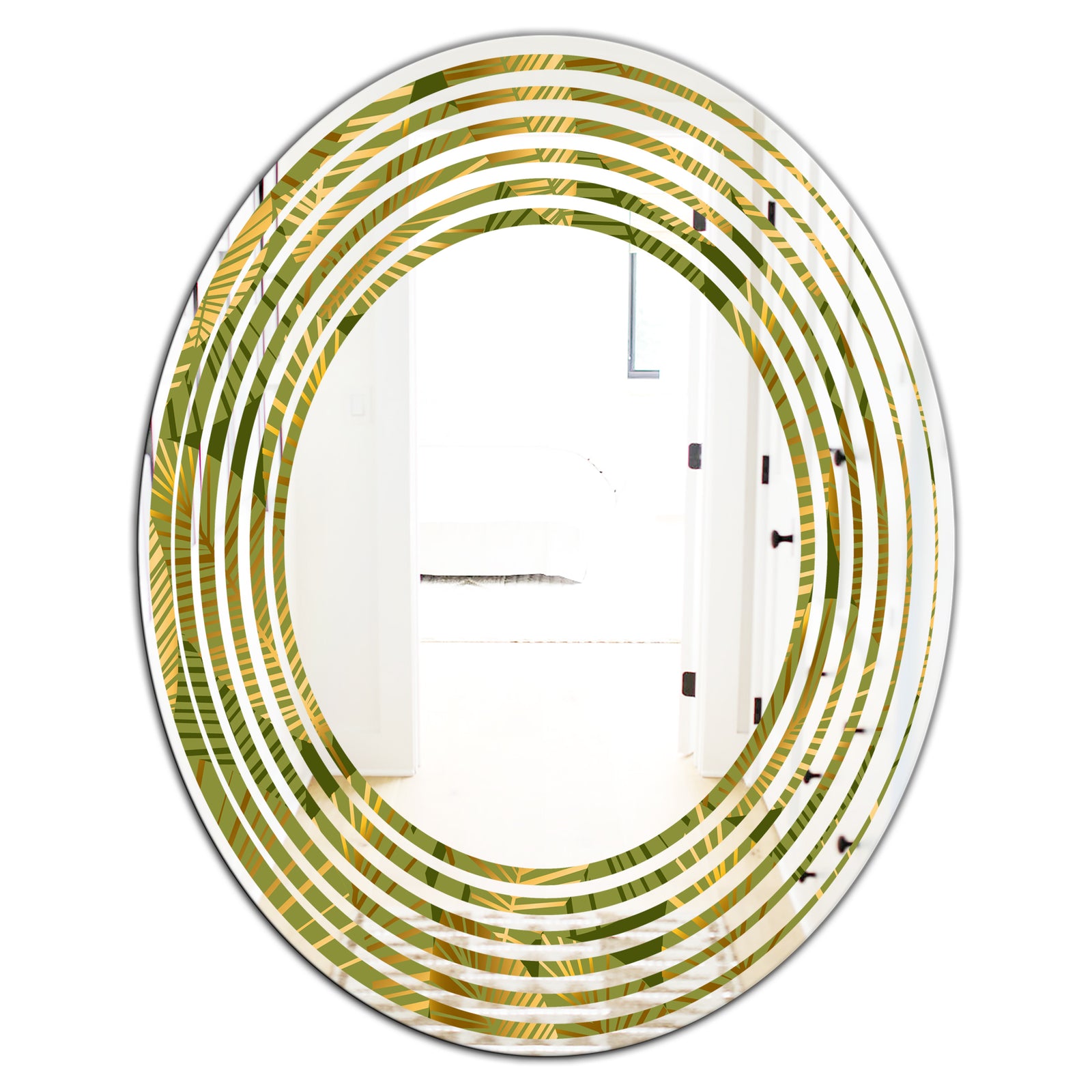 Golden Leaves I - Modern Round or Oval Wall Mirror - Wave