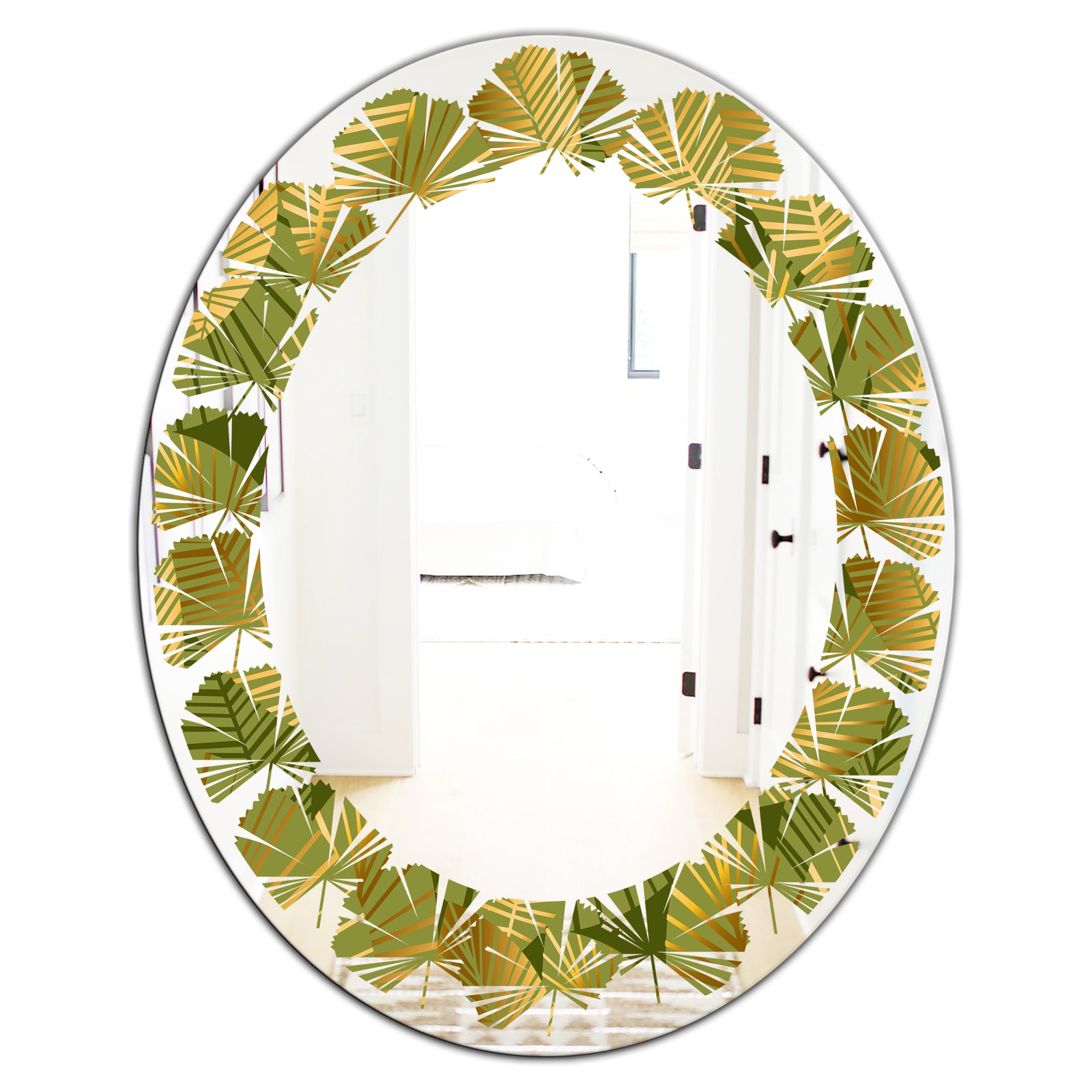 Golden Leaves I - Modern Round or Oval Wall Mirror - Leaves