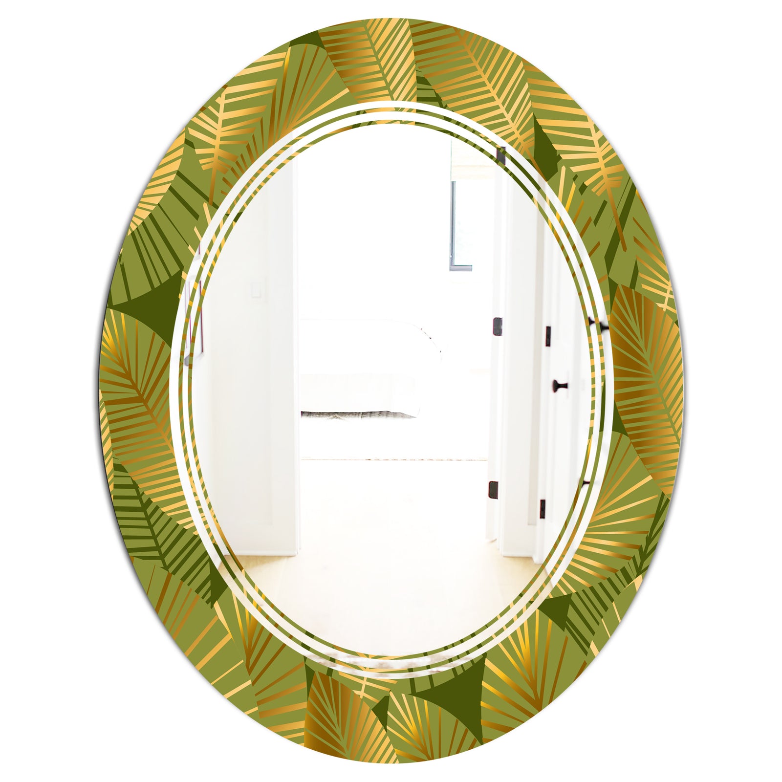 Golden Leaves I - Modern Round or Oval Wall Mirror - Triple C