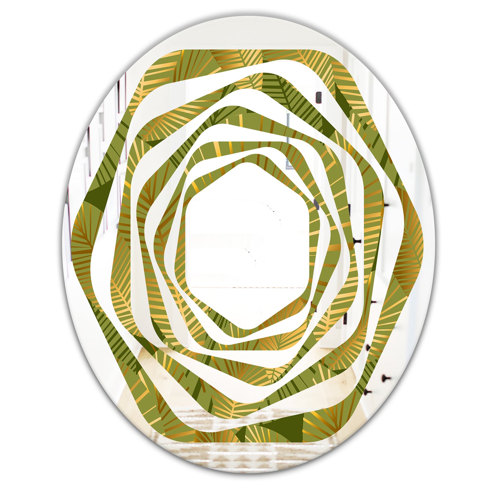 Golden Leaves I - Modern Round or Oval Wall Mirror - Whirl