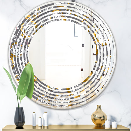 Golden Rose Flowers - Modern Round or Oval Wall Mirror - Wave
