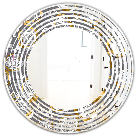 Golden Rose Flowers - Modern Round or Oval Wall Mirror - Wave