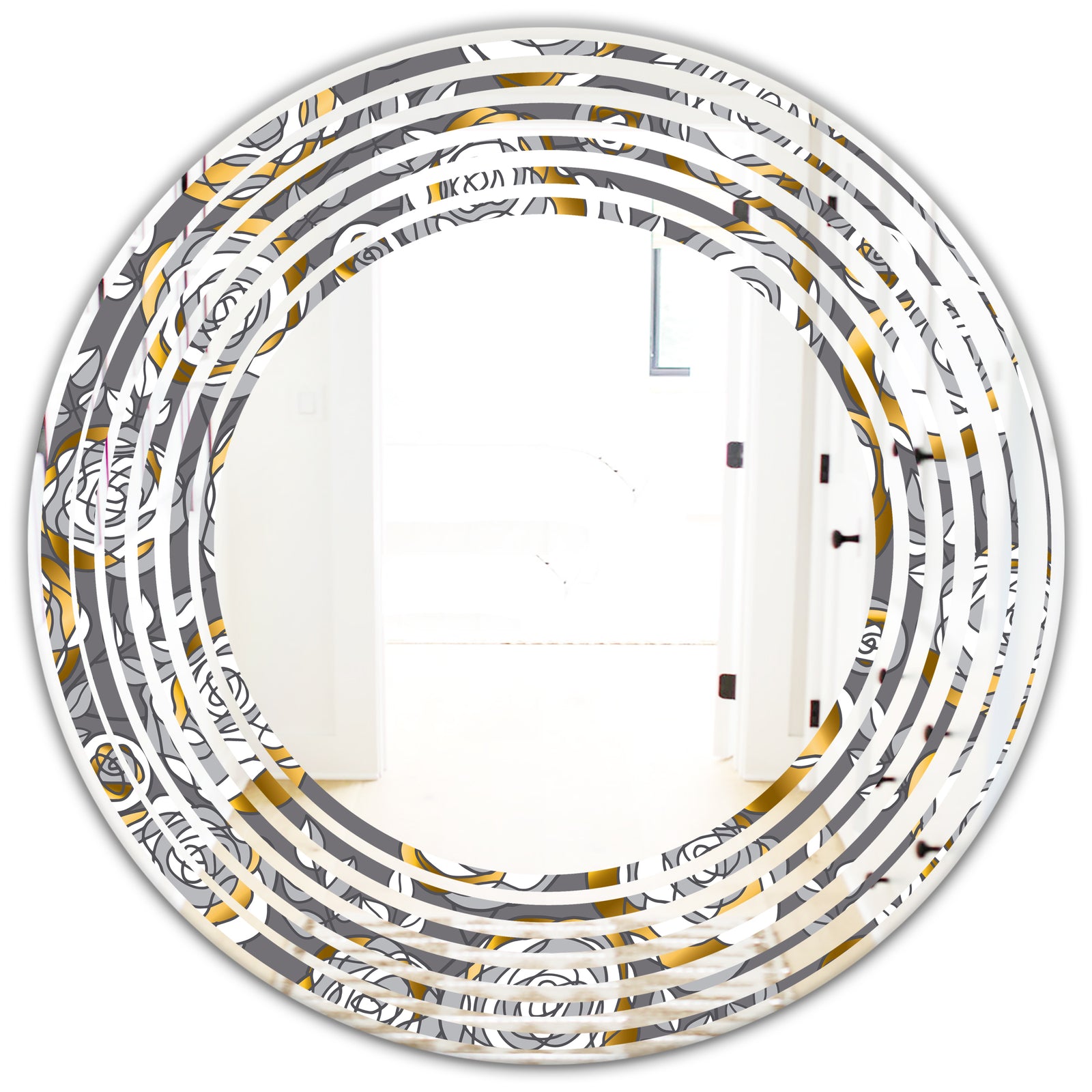 Golden Rose Flowers - Modern Round or Oval Wall Mirror - Wave