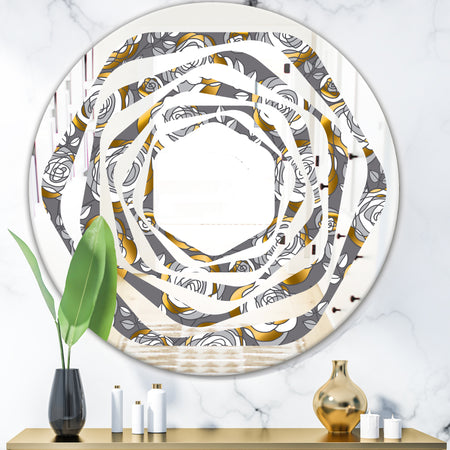 Golden Rose Flowers - Modern Round or Oval Wall Mirror - Whirl