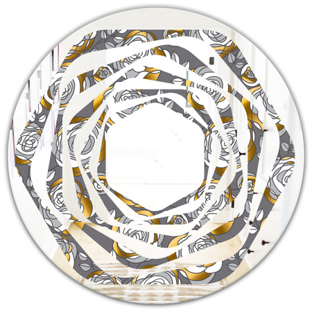 Golden Rose Flowers - Modern Round or Oval Wall Mirror - Whirl