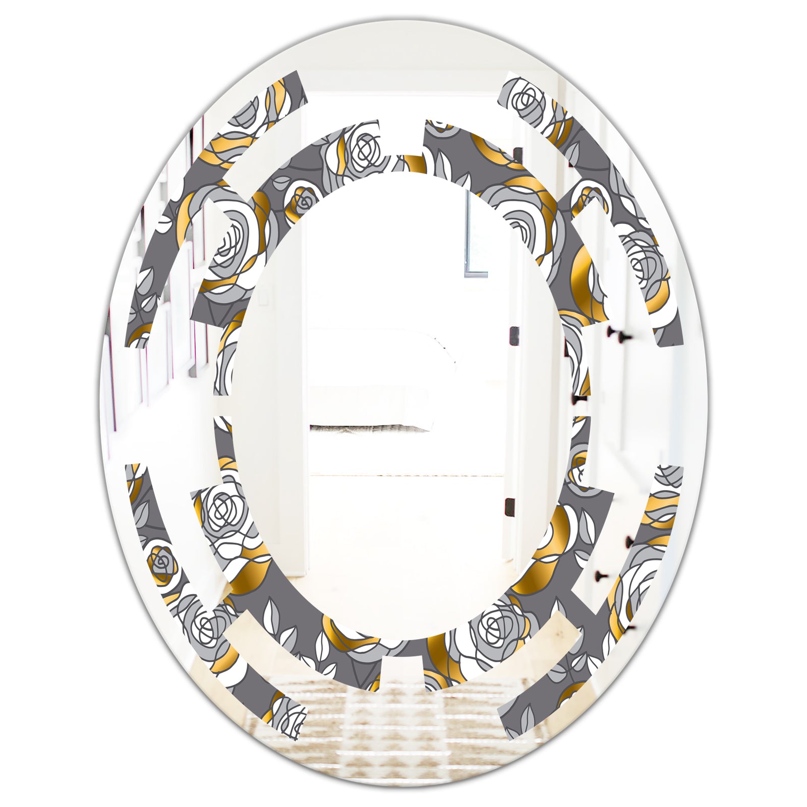 Golden Rose Flowers - Modern Round or Oval Wall Mirror - Space
