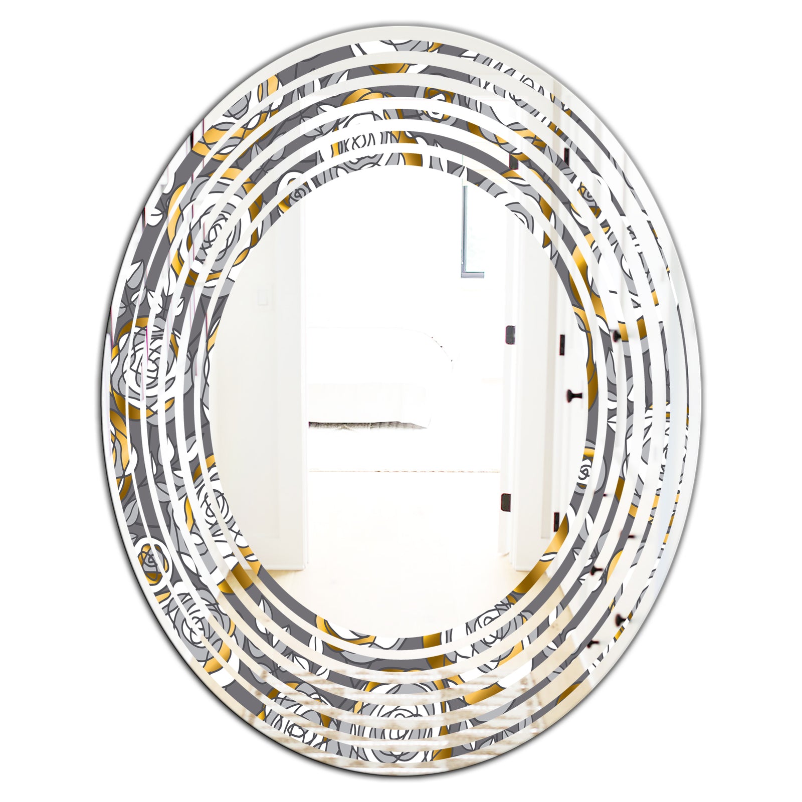 Golden Rose Flowers - Modern Round or Oval Wall Mirror - Wave