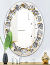 Golden Rose Flowers - Modern Round or Oval Wall Mirror - Leaves