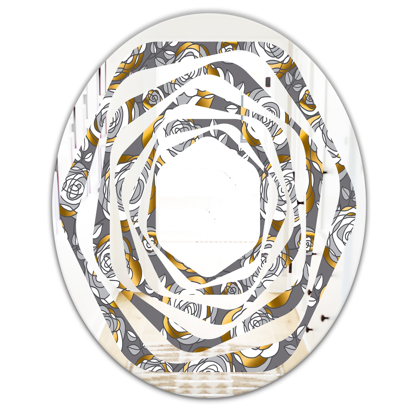Golden Rose Flowers - Modern Round or Oval Wall Mirror - Whirl