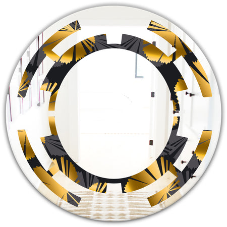 Golden Palm Leaves III - Modern Round or Oval Wall Mirror - Space