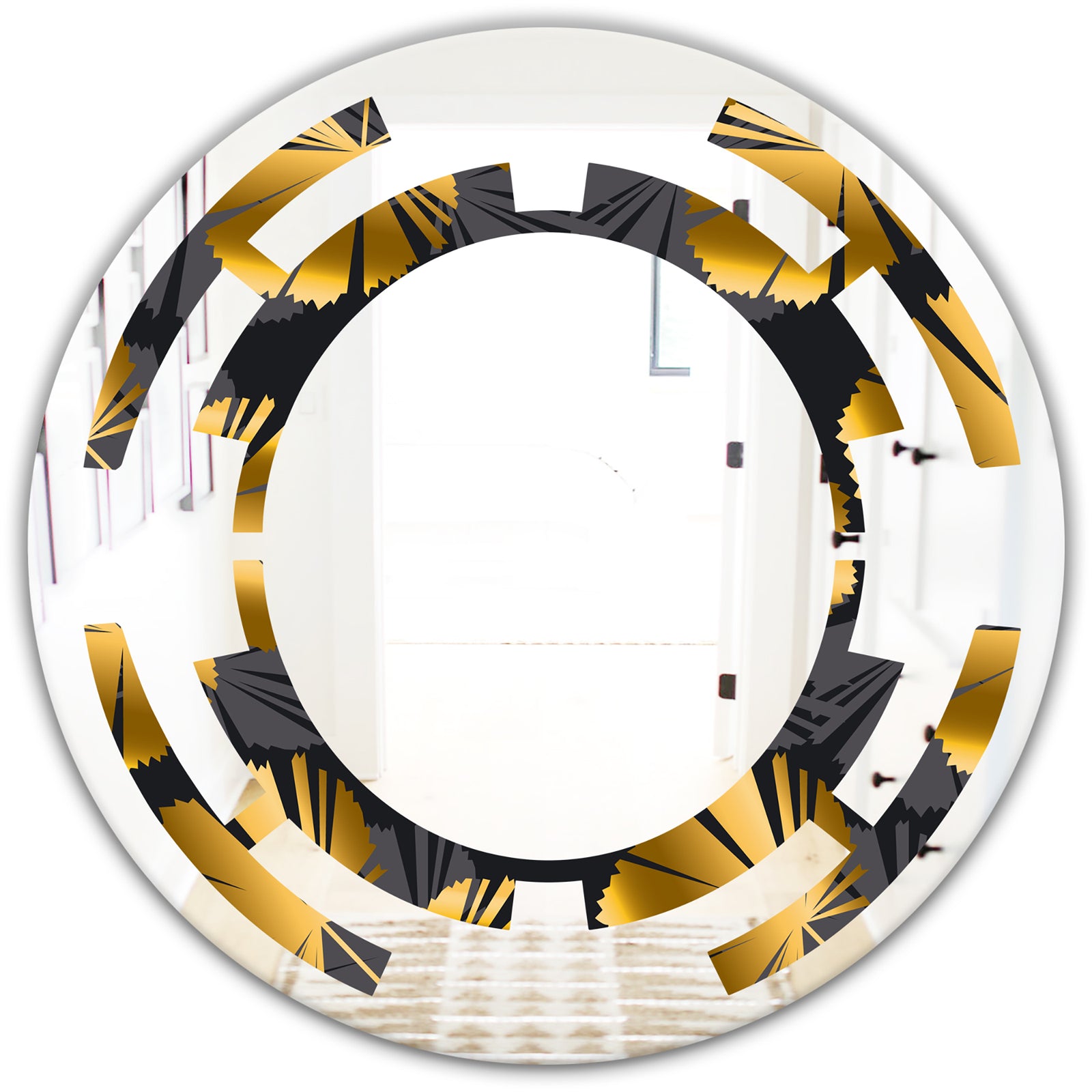 Golden Palm Leaves III - Modern Round or Oval Wall Mirror - Space