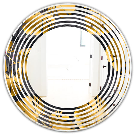 Golden Palm Leaves III - Modern Round or Oval Wall Mirror - Wave