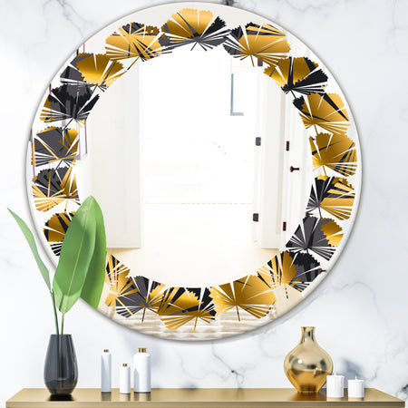 Golden Palm Leaves III - Modern Round or Oval Wall Mirror - Leaves