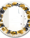 Golden Palm Leaves III - Modern Round or Oval Wall Mirror - Leaves