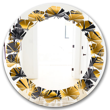 Golden Palm Leaves III - Modern Round or Oval Wall Mirror - Leaves