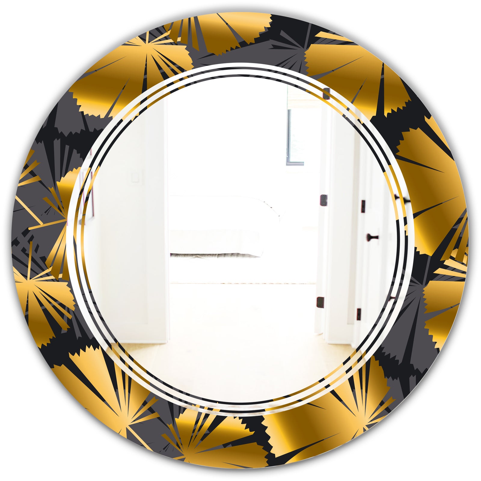 Golden Palm Leaves III - Modern Round or Oval Wall Mirror - Triple C