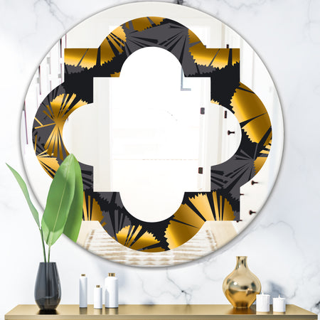 Golden Palm Leaves III - Modern Round or Oval Wall Mirror - Quatrefoil
