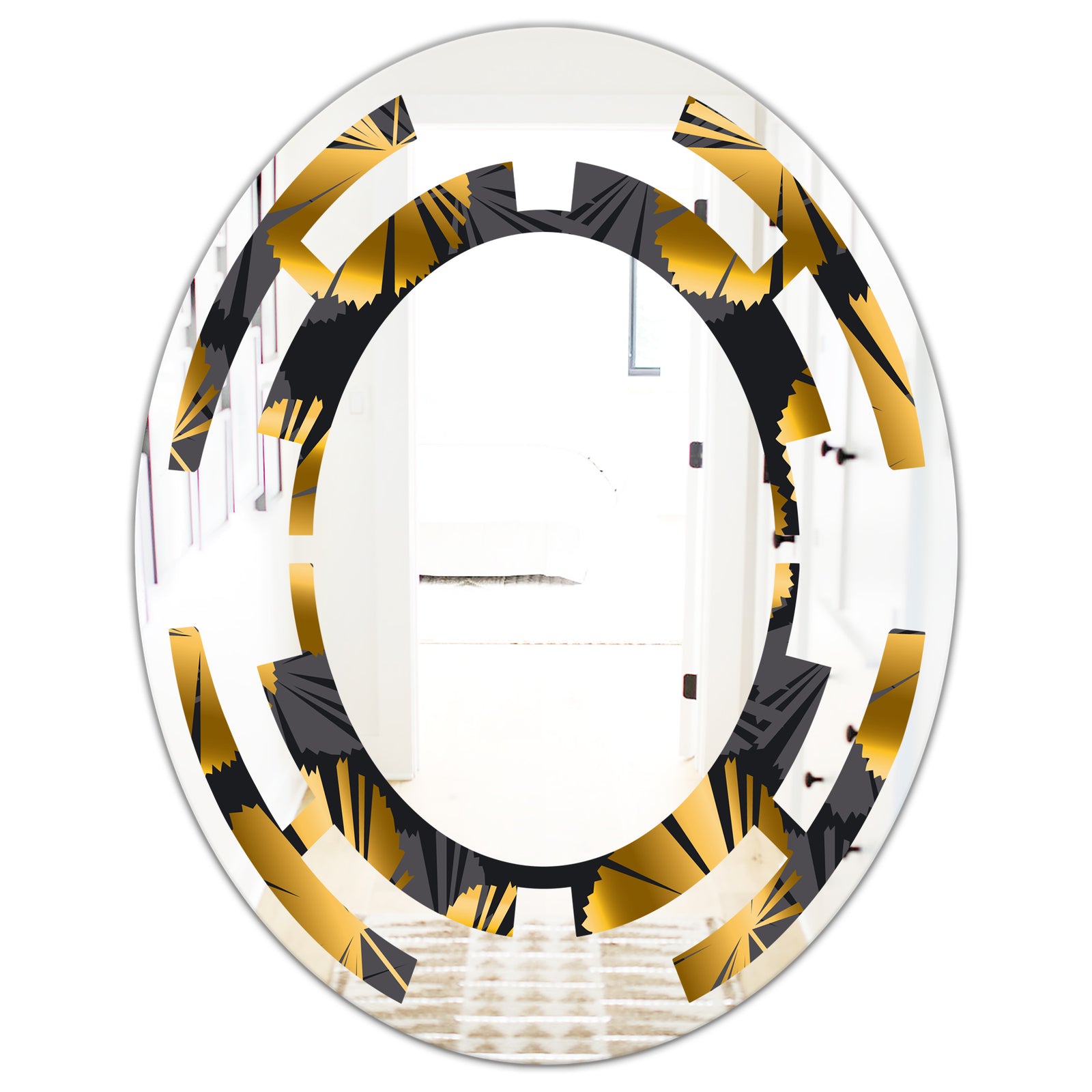 Golden Palm Leaves III - Modern Round or Oval Wall Mirror - Space
