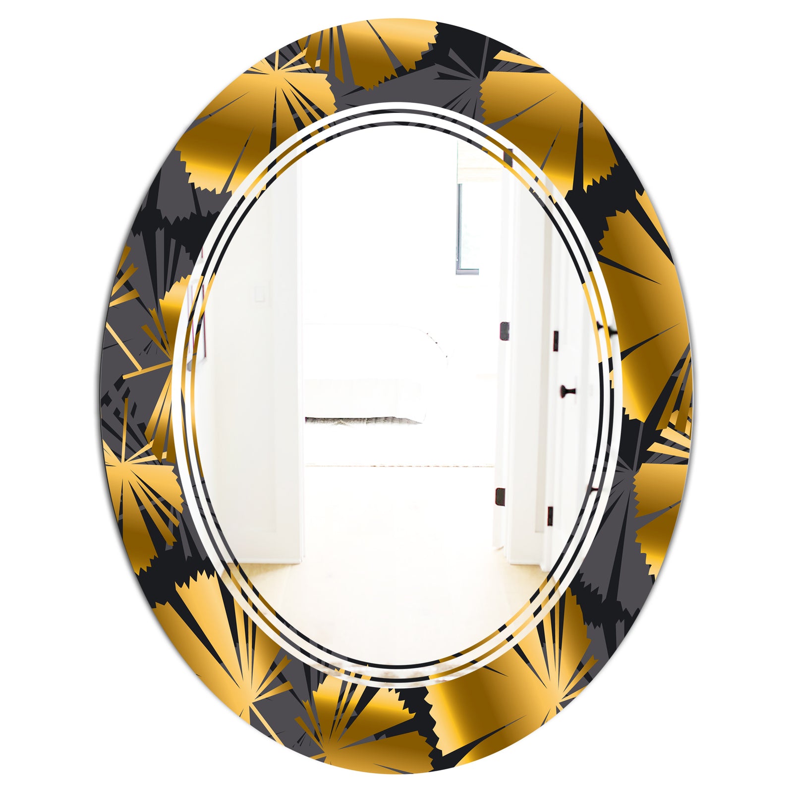 Golden Palm Leaves III - Modern Round or Oval Wall Mirror - Triple C