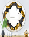 Golden Palm Leaves III - Modern Round or Oval Wall Mirror - Quatrefoil