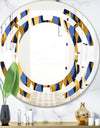 Retro Luxury Waves In Gold and Blue I - Modern Round or Oval Wall Mirror - Space