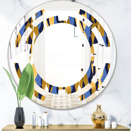 Retro Luxury Waves In Gold and Blue I - Modern Round or Oval Wall Mirror - Space