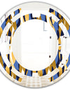 Retro Luxury Waves In Gold and Blue I - Modern Round or Oval Wall Mirror - Space