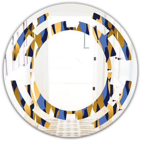 Retro Luxury Waves In Gold and Blue I - Modern Round or Oval Wall Mirror - Space