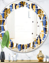 Retro Luxury Waves In Gold and Blue I - Modern Round or Oval Wall Mirror - Leaves