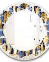 Retro Luxury Waves In Gold and Blue I - Modern Round or Oval Wall Mirror - Leaves