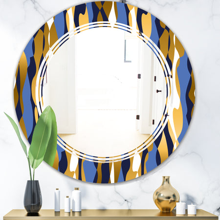 Retro Luxury Waves In Gold and Blue I - Modern Round or Oval Wall Mirror - Triple C