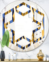 Retro Luxury Waves In Gold and Blue I - Modern Round or Oval Wall Mirror - Hexagon Star