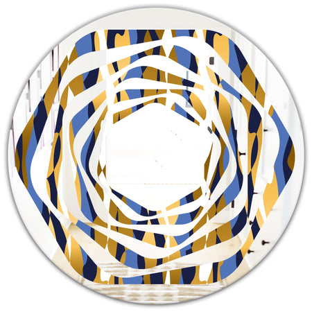 Retro Luxury Waves In Gold and Blue I - Modern Round or Oval Wall Mirror - Whirl