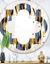 Retro Luxury Waves In Gold and Blue I - Modern Round or Oval Wall Mirror - Quatrefoil