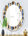 Retro Luxury Waves In Gold and Blue I - Modern Round or Oval Wall Mirror - Leaves