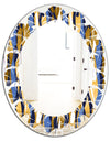 Retro Luxury Waves In Gold and Blue I - Modern Round or Oval Wall Mirror - Leaves