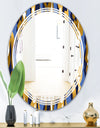 Retro Luxury Waves In Gold and Blue I - Modern Round or Oval Wall Mirror - Triple C
