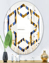 Retro Luxury Waves In Gold and Blue I - Modern Round or Oval Wall Mirror - Hexagon Star