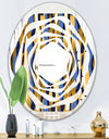 Retro Luxury Waves In Gold and Blue I - Modern Round or Oval Wall Mirror - Whirl