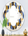 Retro Luxury Waves In Gold and Blue I - Modern Round or Oval Wall Mirror - Quatrefoil