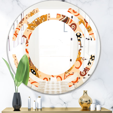 Retro Indian Floral Batik III - Modern Round or Oval Wall Mirror - Space