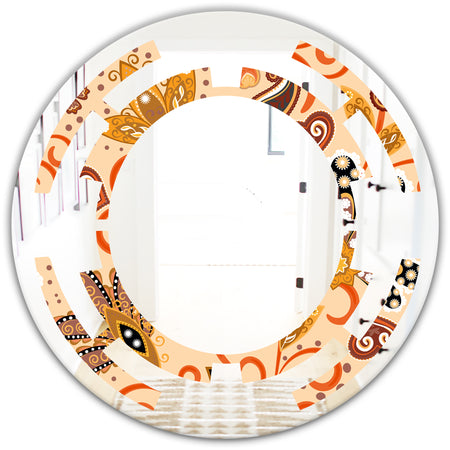 Retro Indian Floral Batik III - Modern Round or Oval Wall Mirror - Space
