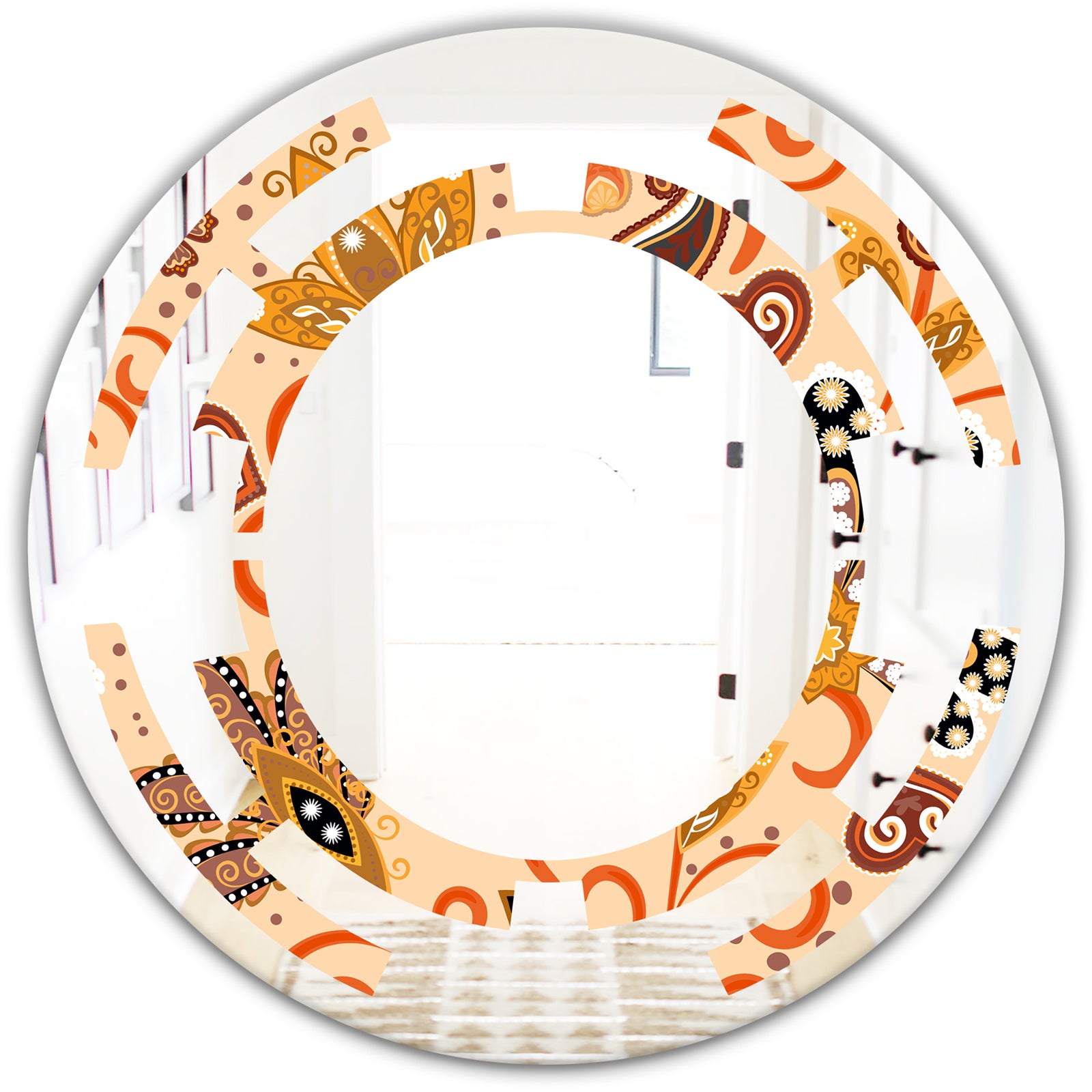 Retro Indian Floral Batik III - Modern Round or Oval Wall Mirror - Space