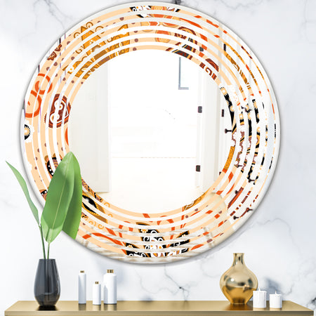 Retro Indian Floral Batik III - Modern Round or Oval Wall Mirror - Wave
