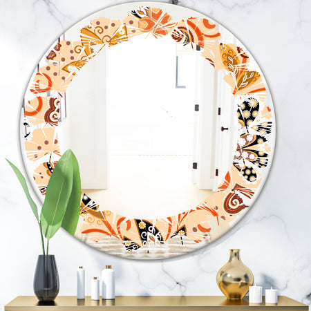Retro Indian Floral Batik III - Modern Round or Oval Wall Mirror - Leaves