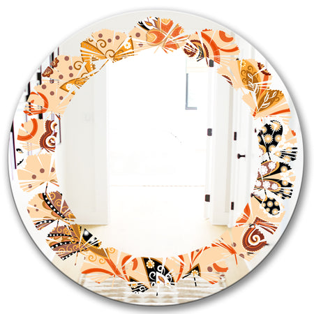 Retro Indian Floral Batik III - Modern Round or Oval Wall Mirror - Leaves