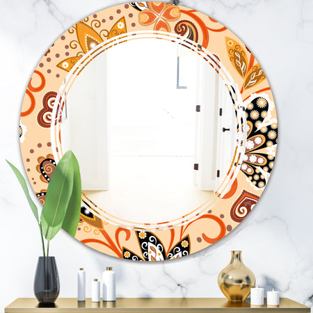 Retro Indian Floral Batik III - Modern Round or Oval Wall Mirror - Triple C